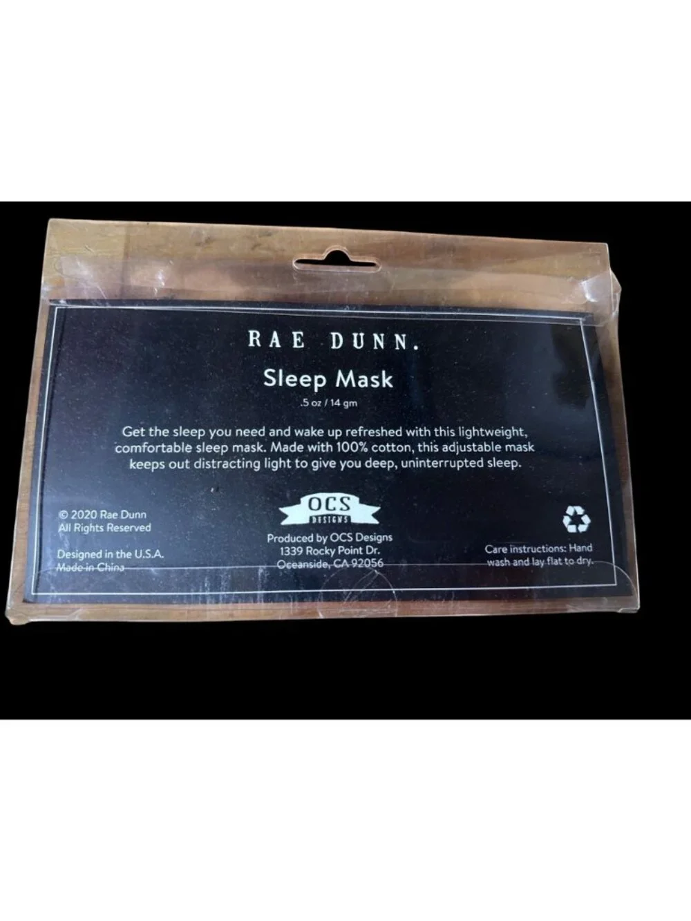 Rae Dunn “GOOD NIGHT” Sleep Mask White Cotton Black Embroidered Text New